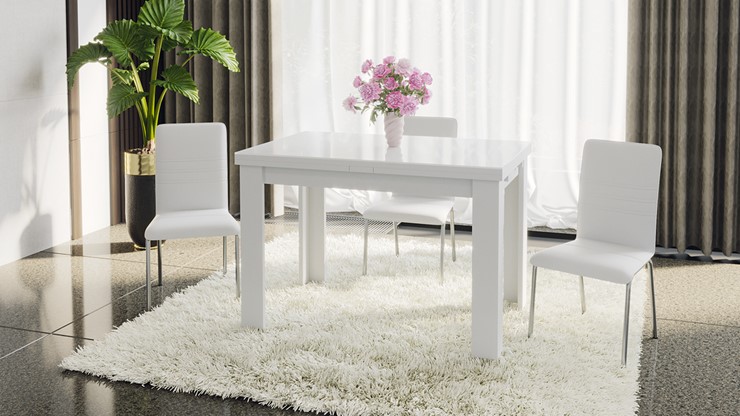 Кухонный раскладной стол Норман тип 1, цвет Белый/Стекло белый глянец в Пскове - изображение 4