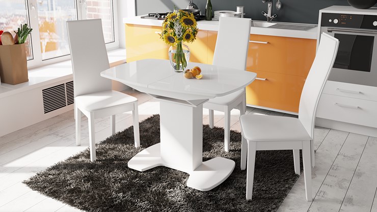 Кухонный стол раскладной Портофино (СМ(ТД)-105.02.11(1)), цвет Белый глянец/Стекло белое в Пскове - изображение 2