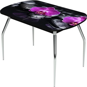 Кухонный стол раскладной Ривьера исп.1 ноги метал. крашеные №24 Фотопечать (Цветы №14) в Пскове