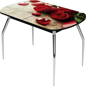 Кухонный раскладной стол Ривьера исп.1 ноги метал. крашеные №24 Фотопечать (Цветы №33) в Пскове