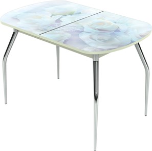 Кухонный раздвижной стол Ривьера исп.1 ноги метал. крашеные №24 Фотопечать (Цветы №36) в Пскове