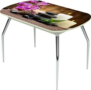 Раздвижной стол Ривьера исп.2 ноги метал. крашеные №24 Фотопечать (Цветы №18) в Пскове