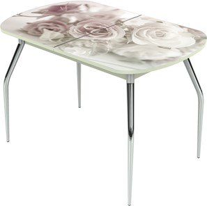 Кухонный раздвижной стол Ривьера исп.2 ноги метал. крашеные №24 Фотопечать (Цветы №41) в Пскове