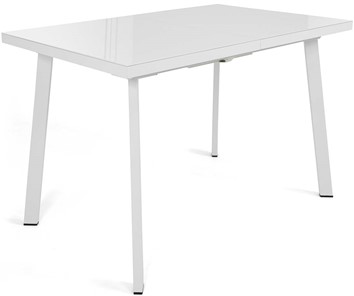 Кухонный стол раздвижной Сальвадор-2G (ноги белые, стекло cristal/белый цемент) в Пскове - предосмотр
