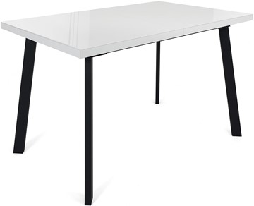 Кухонный стол раскладной Сальвадор-2G (ноги черные, стекло cristal/белый цемент) в Пскове