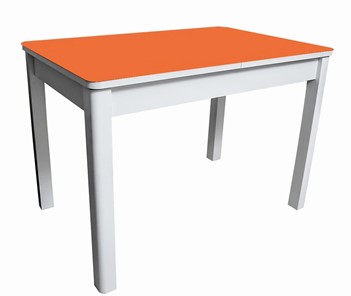 Стол обеденный Айсберг-04 СТ2, белое ЛДСП/стекло оранжевое/прямые массив белый в Пскове