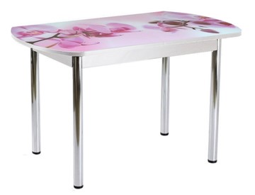 Кухонный стол раскладной ПГ-01СТФ белое/орхидея/39 прямые трубы хром в Пскове