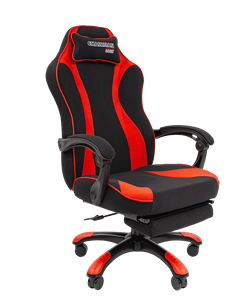 Игровое кресло CHAIRMAN GAME 35 с выдвижной подставкой для ног Ткань  черная / Ткань красная в Пскове