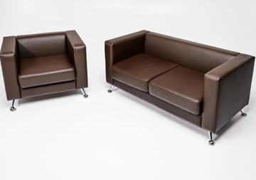 Комплект мебели Альбиони коричневый кожзам  диван 2Д + кресло в Пскове