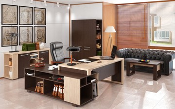 Кабинет руководителя ALTO с высоким шкафом для одежды, низким для документов и журнальным столиком в Пскове - предосмотр