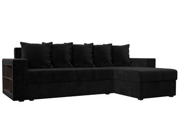 Угловой диван с оттоманкой Дубай Лайт, Черный (велюр) в Пскове