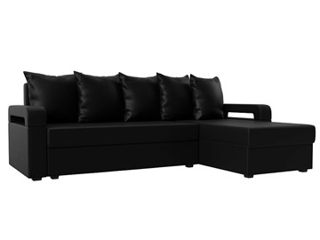 Угловой диван с оттоманкой Гермес Лайт, Черный (экокожа) в Пскове