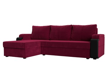 Угловой диван с оттоманкой Николь лайт, Бордовый/Черный (микровельвет/экокожа) в Пскове
