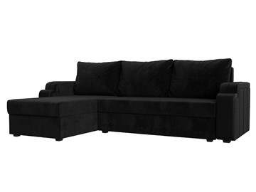 Угловой диван с оттоманкой Николь лайт, Черный/Черный (велюр/экокожа) в Пскове