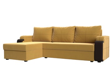 Угловой диван с оттоманкой Николь лайт, Желтый/Коричневый (микровельвет/экокожа) в Пскове