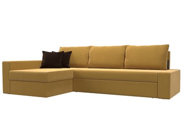 Угловой раскладной диван Версаль, Желтый/Коричневый (микровельвет) в Пскове