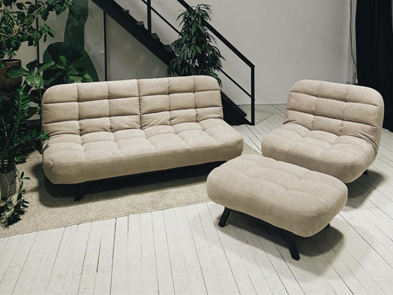 Комплект мебели Абри цвет бежевый диван + кресло +пуф пора металл в Пскове - изображение
