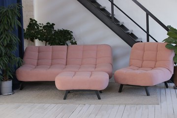 Комплект мебели Абри розовый кресло + диван + пуф опора металл в Пскове