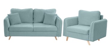 Комплект мебели Бертон голубой диван+ кресло в Пскове