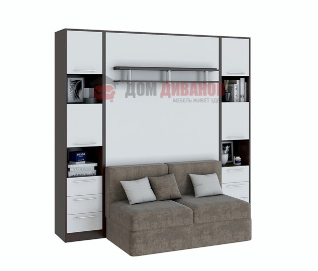 Кровать-шкаф с диваном Бела 1, с полкой ножкой, 1200х2000, венге/белый в Пскове - изображение 1