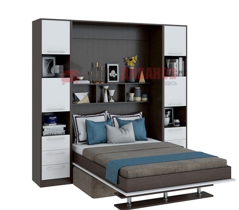 Кровать-шкаф с диваном Бела 1, с полкой ножкой, 1200х2000, венге/белый в Пскове - изображение