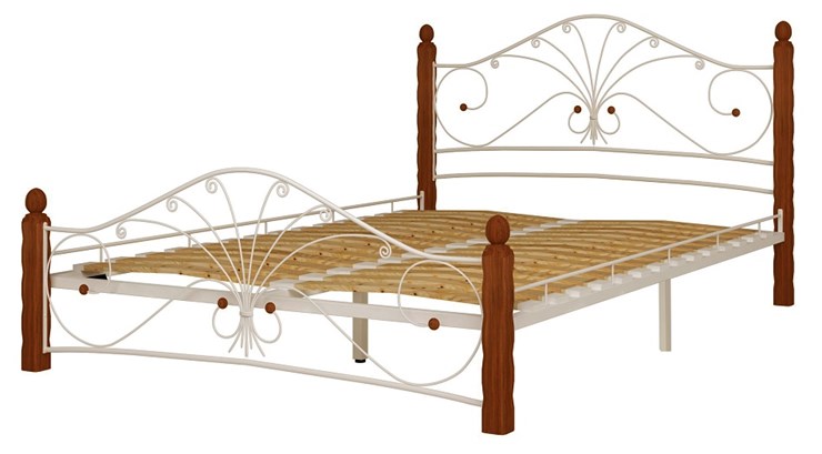 Кровать 2-спальная Фортуна 1, 1600, белый/махагон в Пскове - изображение 1