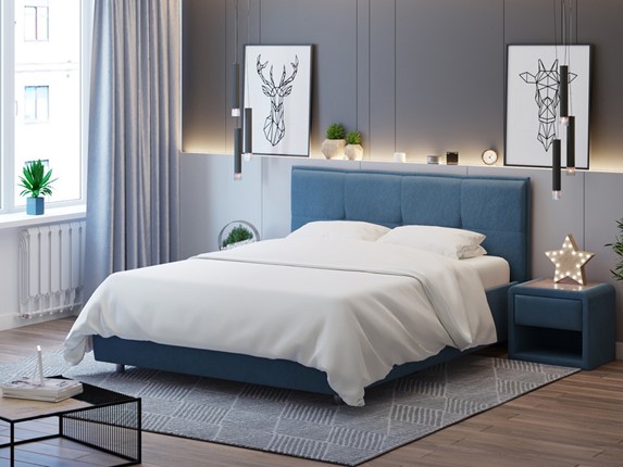 Кровать 1.5-спальная Lino 140х200, Велюр (Monopoly Прованский синий (792)) в Пскове - изображение