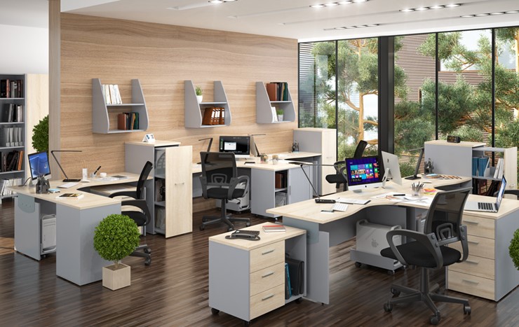 Офисный комплект мебели OFFIX-NEW для 4 сотрудников с двумя шкафами в Пскове - изображение 1
