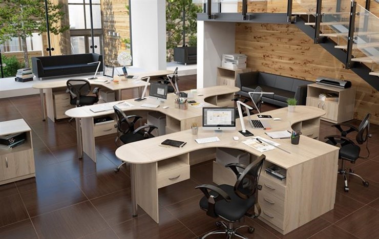 Набор мебели в офис SIMPLE с эргономичными столами и тумбами в Пскове - изображение
