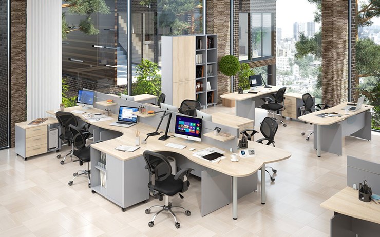 Офисный комплект мебели OFFIX-NEW для 4 сотрудников с двумя шкафами в Пскове - изображение