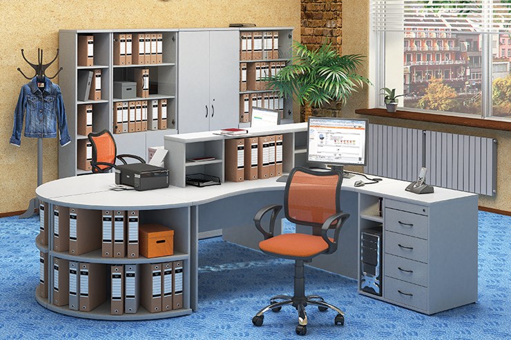 Комплект офисной мебели Moно-Люкс для 2 сотрудников с большим шкафом и тумбами в Пскове - изображение