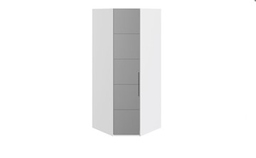 Распашной шкаф угловой Наоми с зеркальной левой дверью, цвет Белый глянец СМ-208.07.07 L в Пскове