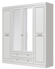 Шкаф четырехдверный в спальню Олимп ШР-4 (Белый) 2 зеркала в Пскове