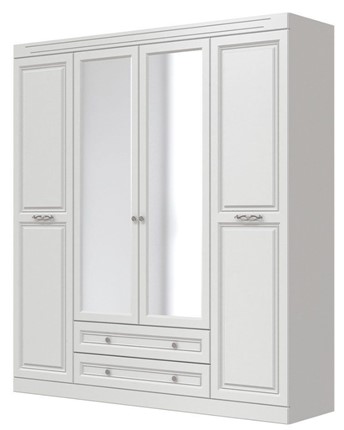 Шкаф четырехдверный в спальню Олимп ШР-4 (Белый) 2 зеркала в Пскове - изображение