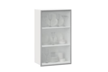 Кухонный шкаф высокий 600, Шервуд, со стеклом правый, ЛД 281.452.000.127, белый/серый в Пскове