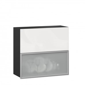 Кухонный шкаф 800 горизонтальный, Шервуд, ЛД 281.981.000.088, со стеклом, черный/белый глянец в Пскове