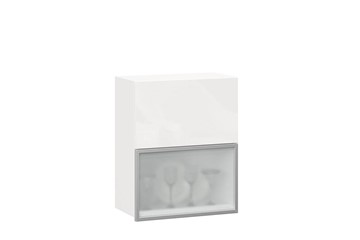Шкаф кухонный горизонтальный 600 Шервуд, ЛД 281.971.000.174, со стеклом, белый/белый глянец в Пскове