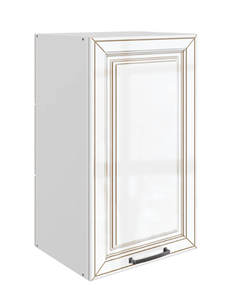 Навесной кухонный шкаф Атланта L400 Н720 (1 дв. гл.) эмаль (белый/белый глянец патина золото) в Пскове