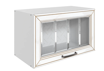 Кухонный навесной шкаф Атланта L600 Н360 (1 дв. рам.) эмаль (белый/белый глянец патина золото) в Пскове