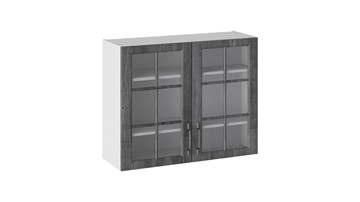 Кухонный навесной шкаф Прованс (Белый глянец/Санторини темный) со стеклом В_72-90_2ДРс в Пскове
