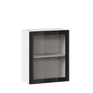 Кухонный навесной шкаф со стеклом 600 Индиго ЛД 298.350.000.105, Белый/Чёрный в Пскове