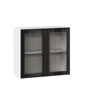 Кухонный навесной шкаф со стеклом 800 Индиго ЛД 298.360.000.023, Белый/Чёрный в Пскове