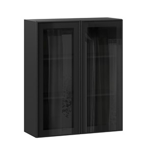 Шкаф настенный высокий со стеклом 800 Индиго ЛД 298.460.000.156, Чёрный/Чёрный в Пскове