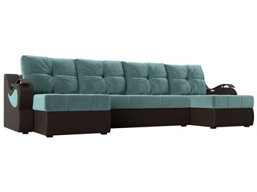 П-образный диван Меркурий П, Бирюзовый\Коричневый (Велюр\Экокожа) в Пскове