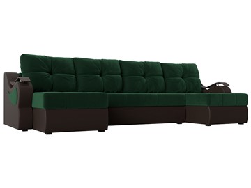П-образный диван Меркурий П, Зеленый\Коричневый (Велюр\Экокожа) в Пскове
