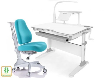 Растущая парта + стул Mealux EVO Evo-30 G (арт. Evo-30 G + Y-528 KBL)/(стол+полка+кресло+чехол+лампа)/белая столешница (дерево), цвет пластика серый в Пскове