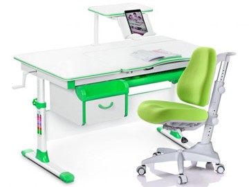 Комплект растущая парта + стул Mealux EVO Evo-40 Z (арт. Evo-40 Z + Y-528 KZ) / (стол+полка+кресло+чехол)/ белая столешница / цвет пластика зеленый в Пскове