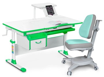 Комплект растущая парта + стул Mealux EVO Evo-40 Z (арт. Evo-40 Z + Y-110 TG) / (стол+полка+кресло) / белый, зеленый, серый в Пскове