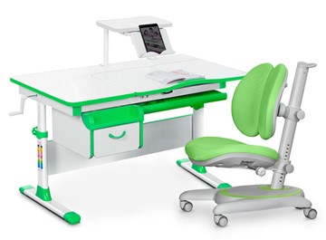 Комплект растущая парта + стул Mealux EVO Evo-40 Z (арт. Evo-40 Z + Y-115 KZ) / (стол+полка+кресло+чехол), белый, зеленый в Пскове