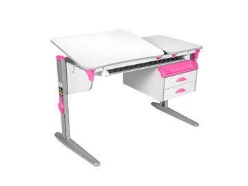 Детский стол-трансформер 5/75-40 СУТ.45 с лотком+ Tumba 3  Рамух белый/серый/розовый в Пскове